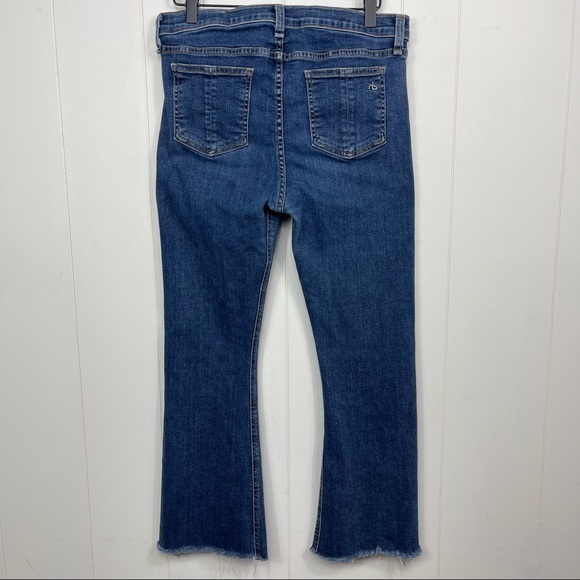 Rag & Bone Flare High Rise Jeans Raw Hem Medium Wash Jeans - Picture 3 of 12